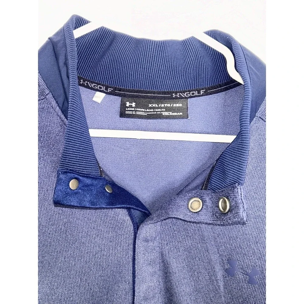 UNDER ARMOUR GOLF Blue Storm Sweater Fleece 1/4 Snap Mock Neck Top Sz XXL